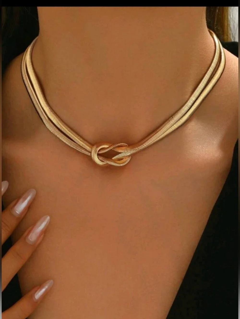 NEW! 14K Gold Plated Knot Double-Row Choker Necklace - Women Jewelry